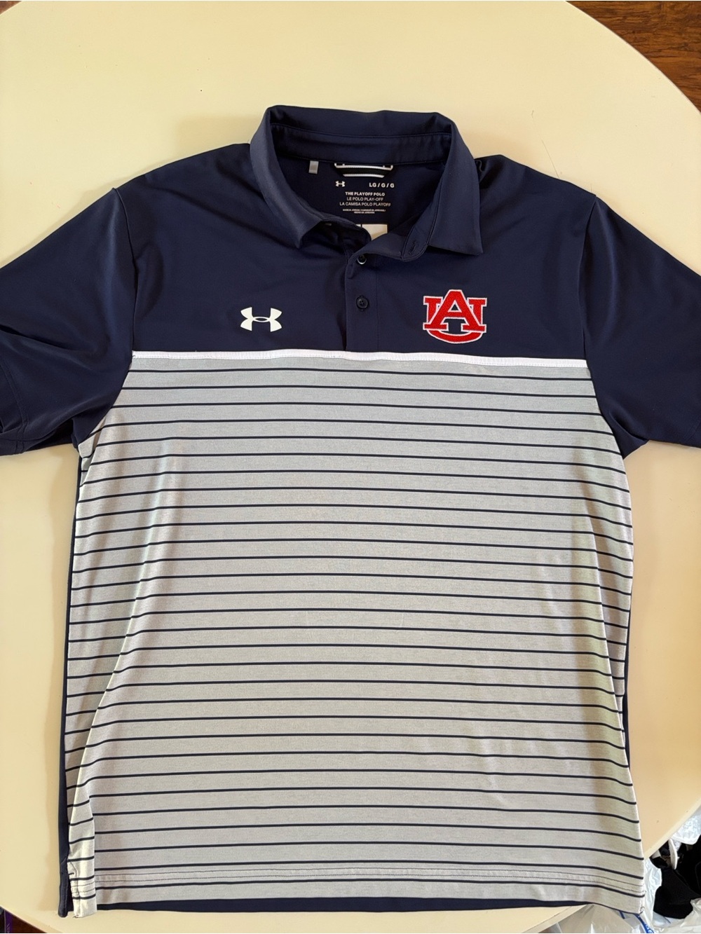 Under Armour Auburn Tigers playoff Polo  Men’s Large Navy Gray Striped Golf NCAA